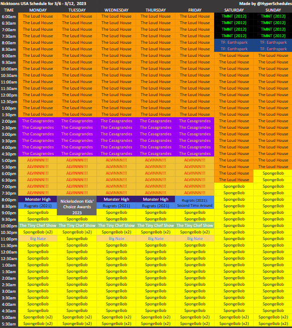 Nickelodeon Crave FireJohnFlannery on Twitter "RT HyperSchedules Nicktoons USA schedule