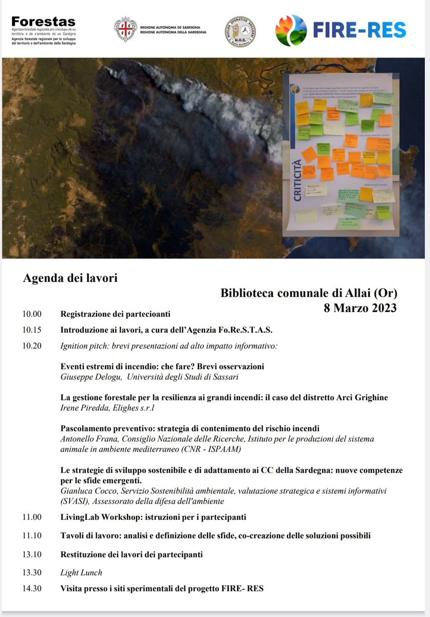 NOSquartu's tweet photo. I giorni 7 ed 8 Marzo si terranno le giornate di Workshop sui LivingLab Sardegna del progetto europeo @FIRERESProject , dove siamo partner insieme ad Agenzia Regionale Forestas ed al @Cnr-Ibe
link al format per la registrazione all'evento.
https://t.co/6CRC9tnUgU
#nos_quartu https://t.co/C0elZVwvG5
