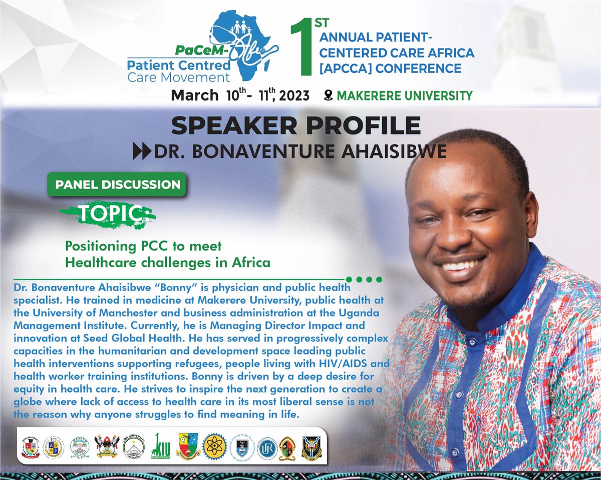 Honored to have  Dr. Bonaventure Ahaisibwe <a href="/ahaisibwe/">BonaventureAhaisibwe</a> as one of the panelists. 
You cannot afford to miss this💃🏿. 

5 days to the 1st APCCA Conference. Have u registered yet?! 
To register👇🏽 
forms.gle/zUQqNSkcTzQYSM…