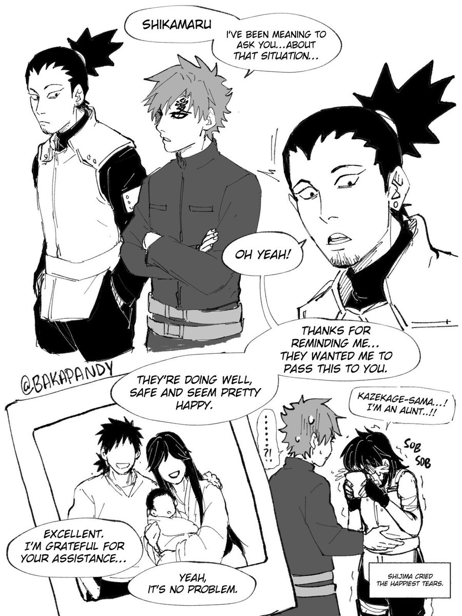 more Gaara Hiden follow up lore…months after the novel's events, Gaara checks in with Shikamaru about Hakuto and Shigzane. Shijima was unexpectedly emotional when he brought the news back to her… 