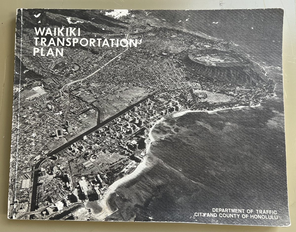 justin_menina's tweet photo. Recently I found what I think is the sole copy of the 1971 Waikiki Transportation Plan. Compared to what exists today, it was a fairly radical guide to make Waikiki more pedestrian friendly, with an emphasis on pedestrian malls and plazas. Ala Wai promenade would’ve also been 1/2 https://t.co/RLk22uxtBB