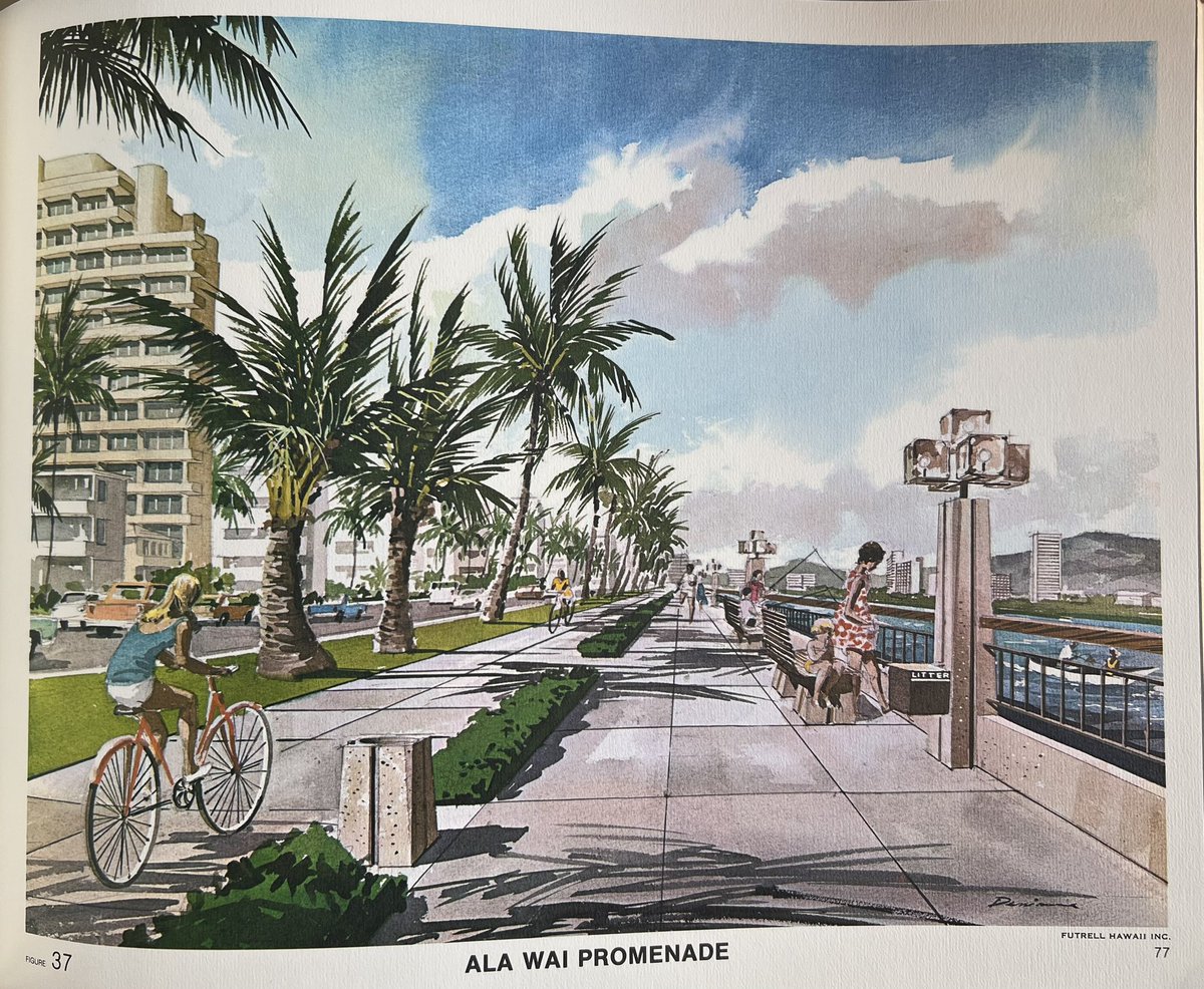 justin_menina's tweet photo. Recently I found what I think is the sole copy of the 1971 Waikiki Transportation Plan. Compared to what exists today, it was a fairly radical guide to make Waikiki more pedestrian friendly, with an emphasis on pedestrian malls and plazas. Ala Wai promenade would’ve also been 1/2 https://t.co/RLk22uxtBB