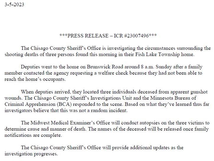 MN CRIME Police/Fire/EMS on Twitter "The Chisago County Sheriff's Office has confirmed that