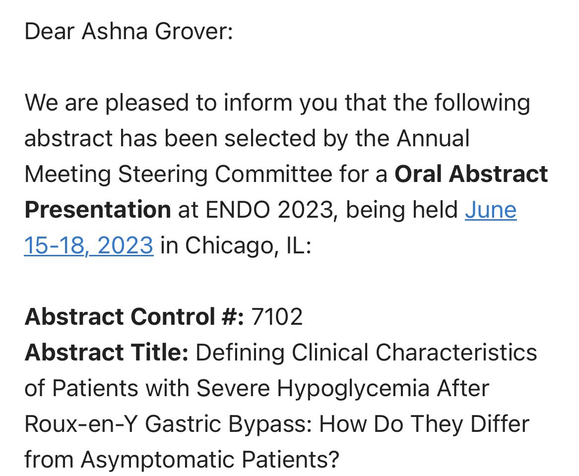 Excited for my first oral presentation at ENDO 2023 in the beautiful city of Chicago! 🤗🎊Thank you to the entire team at <a href="/JoslinDiabetes/">Joslin Diabetes Center</a> <a href="/TheEndoSociety/">Endocrine Society</a> <a href="/MAHIMRes/">Mount Auburn Hospital Internal Medicine Residency</a> for this opportunity!! #ENDO2023 <a href="/Endocrine_News/">Endocrine News</a> <a href="/harvardmed/">Harvard Medical School</a>