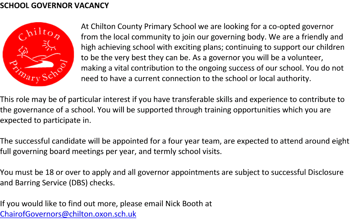 TimHart4's tweet image. 📢Calling all those in the #Chilton, #Harwell, #Didcot areas. Fantastic opportunity to contribute to the local community. 👇👇 👍🙏 @ChiltonPrimary