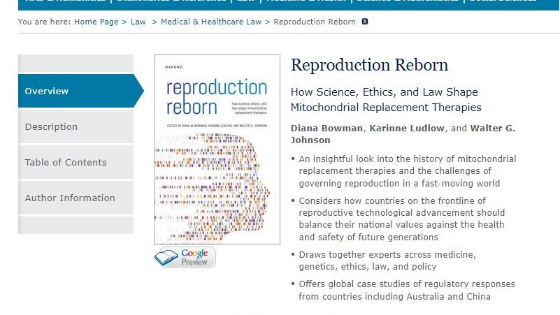Check out PhD scholar <a href="/WaltGJohnson/">Walter G Johnson</a>'s new edited book, Reproduction Reborn: How Science, Ethics, and Law Shape Mitochondrial Replacement Therapies with Diana Bowman and Karinne Ludlow ⬇️ 
global.oup.com/academic/produ…