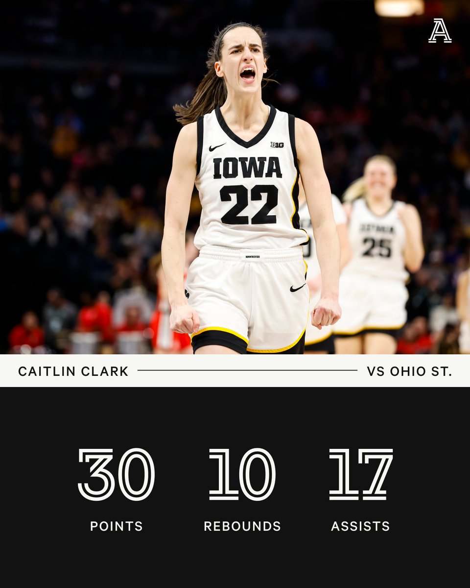 Caitlin Clark has recorded the first-ever triple-double in a Big Ten title game👏

Her 10th career triple-double is the most in Big Ten history and second-most in WBB history.

<a href="/IowaWBB/">Iowa Women's Basketball</a> | <a href="/CaitlinClark22/">Caitlin Clark</a>