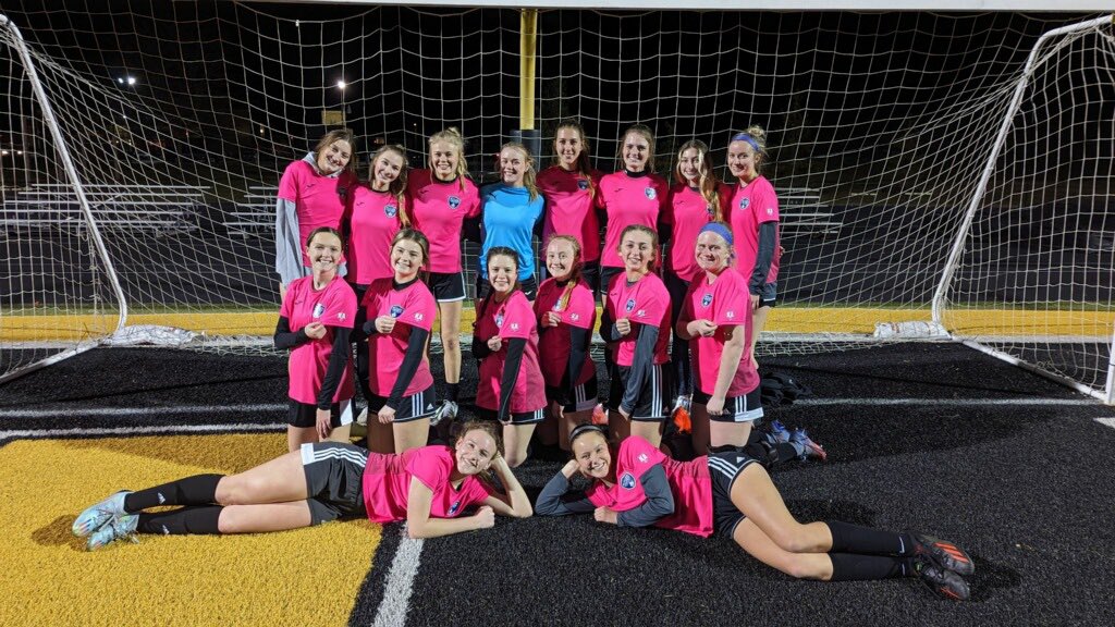 ButlerUnitedSC's tweet photo. Our two high school teams started the season in style at the Galaxies Showcase tournament, wearing their custom pink jerseys, honoring Kayla, her love of the game, and her love for her teammates 💜🖤🤍 
3 games played, 3 clean sheet victories #butlerunited #weareunited #busc https://t.co/ZdfNT3plM2