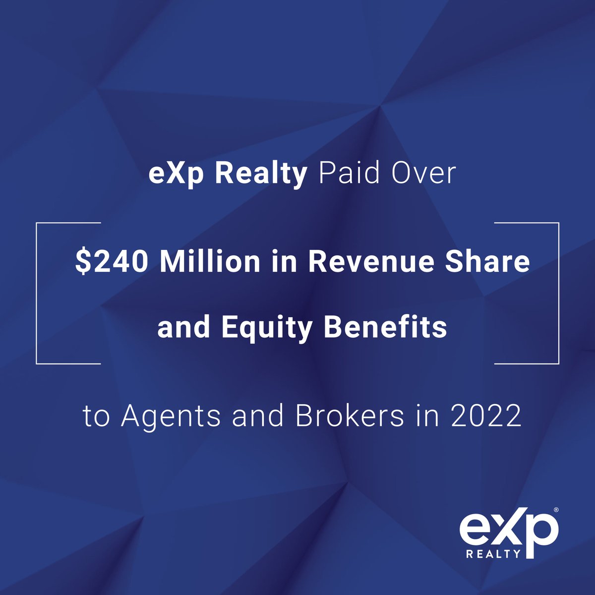 larssonrealtor's tweet photo. eXp paid more than $240M in revenue and equity share to agents and brokers in 2022! ๐ฅ
Read more: https://t.co/fhe255Ylaq
#eXpProud #EXPI #realtor #realestateagent #realestateagents #realestate #mrexp #exprealty https://t.co/HO5pkaTnY1