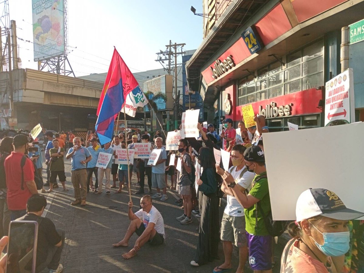LOOK: Some PUV drivers and operators hold a protest in Monumento, Caloocan as the weeklong transport strike begins today, March 6. | 📷: No to PUV Phaseout Coalition/Facebook