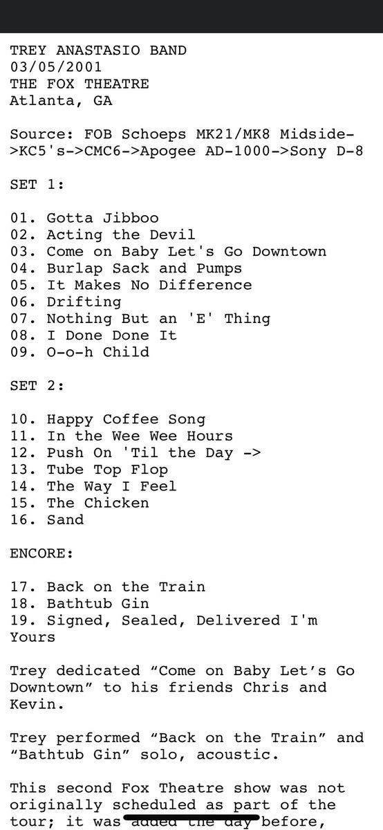 LastTube's tweet image. Trey Anastasio Band 3/5/2001 The Fox Theatre: Atlanta, GA drive.google.com/drive/folders/…