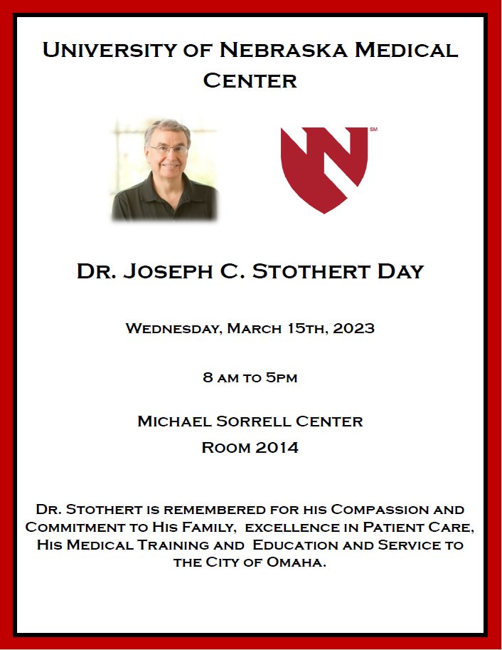 UNMC Acute Care Surgery / Level 1 Trauma Center (@unmc_acs) on Twitter photo Two years ago, <a href="/NebraskaMed/">Nebraska Medicine</a> lost a talented trauma surgeon who saved countless lives during his career. Our <a href="/UNMC_ACS/">UNMC Acute Care Surgery</a> division lost a colleague, mentor, and best friend. Please join us for our annual educational Dr. Joseph C. Stothert Day. <a href="/unmc/">University of Nebraska Medical Center</a> #SuicidePrevention #MedTwitter Two years ago, <a href="/NebraskaMed/">Nebraska Medicine</a> lost a talented trauma surgeon who saved countless lives during his career. Our <a href="/UNMC_ACS/">UNMC Acute Care Surgery</a> division lost a colleague, mentor, and best friend. Please join us for our annual educational Dr. Joseph C. Stothert Day. <a href="/unmc/">University of Nebraska Medical Center</a> #SuicidePrevention #MedTwitter