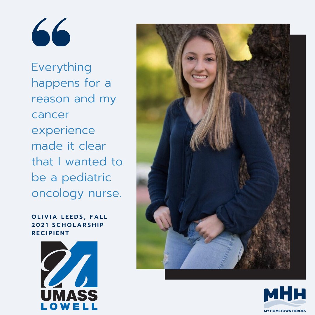 MHH Scholarship Recipient Olivia Leeds! Diagnosed with a Wilms Tumor at 4, Olivia is now studying nursing at UMass - Lowell. She hopes to be a pediatric oncology nurse. Olivia also loves Starbucks and hanging out with friends and family. Congrats, Olivia! #survivor #MM