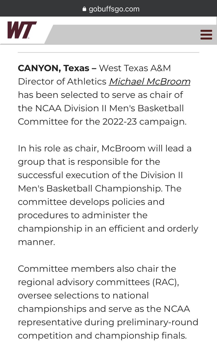 jlivi2's tweet image. West Texas A&amp;amp;M AD Michael McBroom is chair of the @NCAADII Men’s Basketball Committee this year. He chairs regional committee and oversees selections to national tournament.

The South Central Region host selection needs to be investigated.