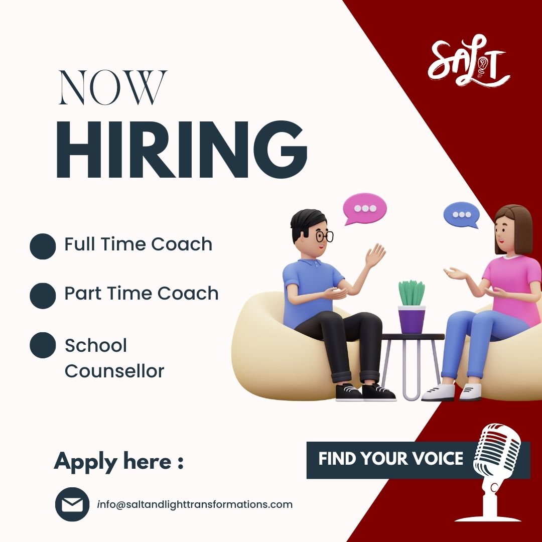 Join us as we work together to change the lives of young people. Apply now! Email Us: info@saltandlighttransformations.com
#coachingyouth #coachingmalaysia #coachingservices #helpingothers #coachingjobs #coachesinmalaysia #counsellors #schoolcounselling #jobvacancies