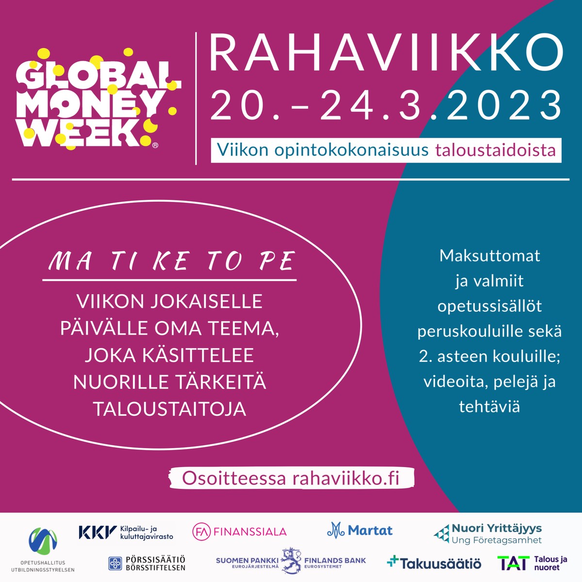 Rahaviikko 20.-24.3. tarjoaa oppilaitoksille valmiit opetussisällöt tärkeästä aiheesta – taloustaidoista. <a href="/Nordea_fi/">Nordea Suomi</a> on mukana perjantaina valottamassa ensiasunnon ostamiseen liittyviä asioita. Ohjelma ja ilmoittautuminen: ms.spr.ly/60155oaul #rahataito #myNordea