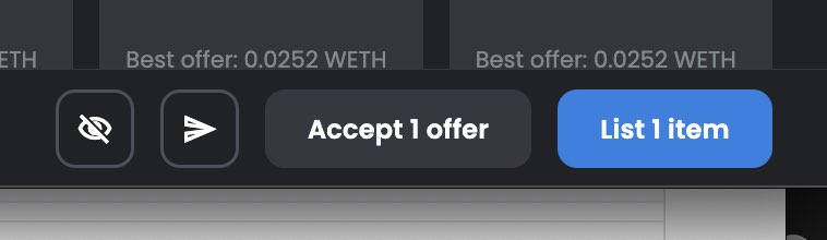 CryptoVonDoom's tweet photo. BE REALLY CAREFUL with the new @opensea beta feature. 
I’m selecting “hide” for some garbage that’ll rug my wallet and instead of the bottom right button saying “hide” like it did forever it now says “List 1 Item” with “accept 1 offer” right next to it. https://t.co/ggrExwSuhr