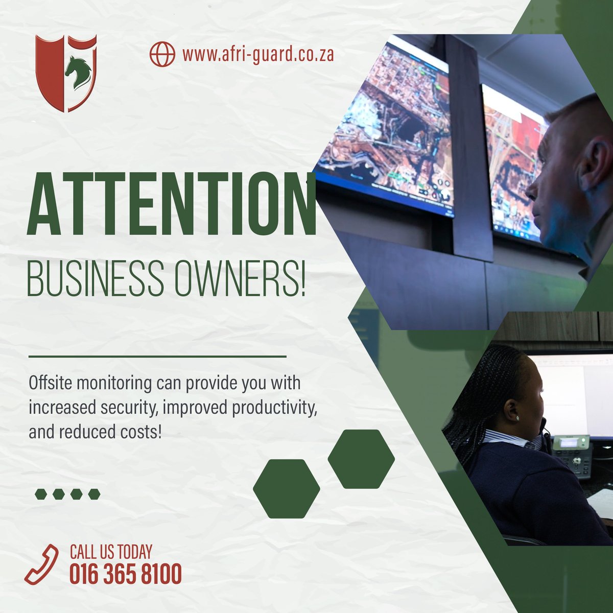 AfriGuardSA's tweet image. Attention business owners! 📢 Did you know that offsite monitoring can help you increase security, improve productivity, and reduce costs? 💻💼💰 Learn more about the benefits of remote monitoring for your business. 016 365 8100 #OffSiteMonitoring #BusinessSecurity #AfriGuard