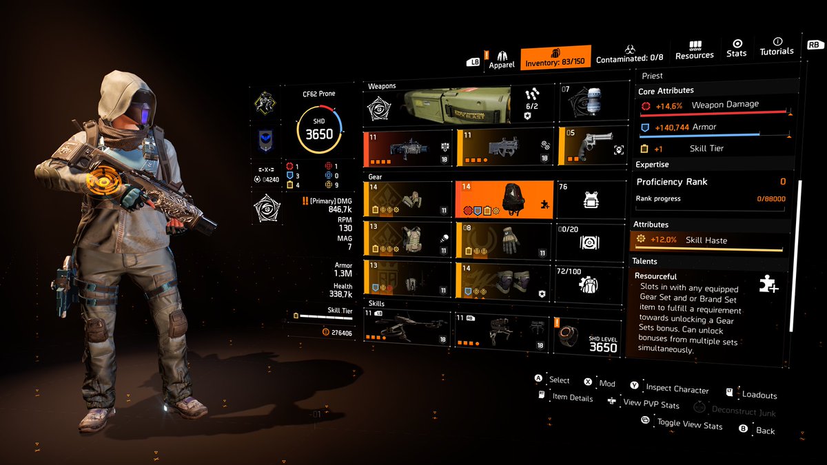 CF62Prone's tweet image. Before hopping off @TheDivisionGame for the night, I got a wild hair to toss something together for a #SkillBuild with the #Ninjabike Messenger Bag. Still need to optimize the Kneepads and Backpack, but I’m looking forward to trying it out.
Cores: 2 🔴, 3 🔵, 6 🟡