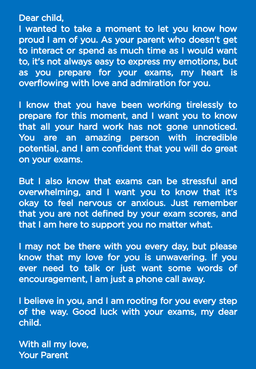 As parents with limited / zero access to our children we may have our own stresses and anxieties.
Here's a letter to our children as they go through these exams....

#coparenting #sharedparenting #supportgroupindia #milaap4coparenting #examtime #kidsandezams