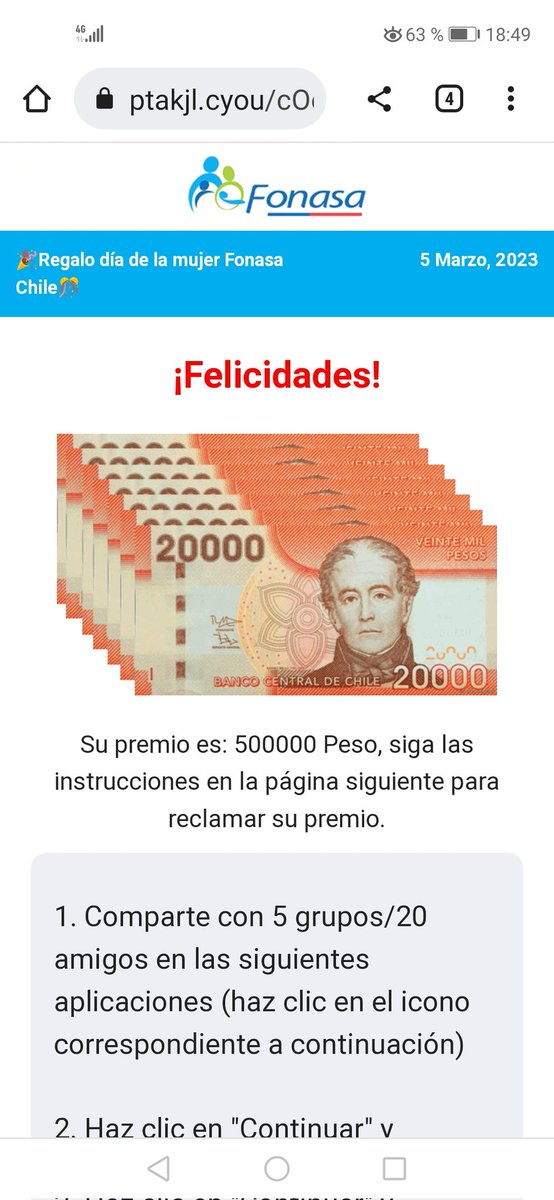 Fonasa's tweet photo. #Fonasa comunica que este tipo de información es falsa. No realizamos sorteos de ningún tipo. Por favor hacer caso omiso a estas estafas. https://t.co/ptlPxxYHxQ