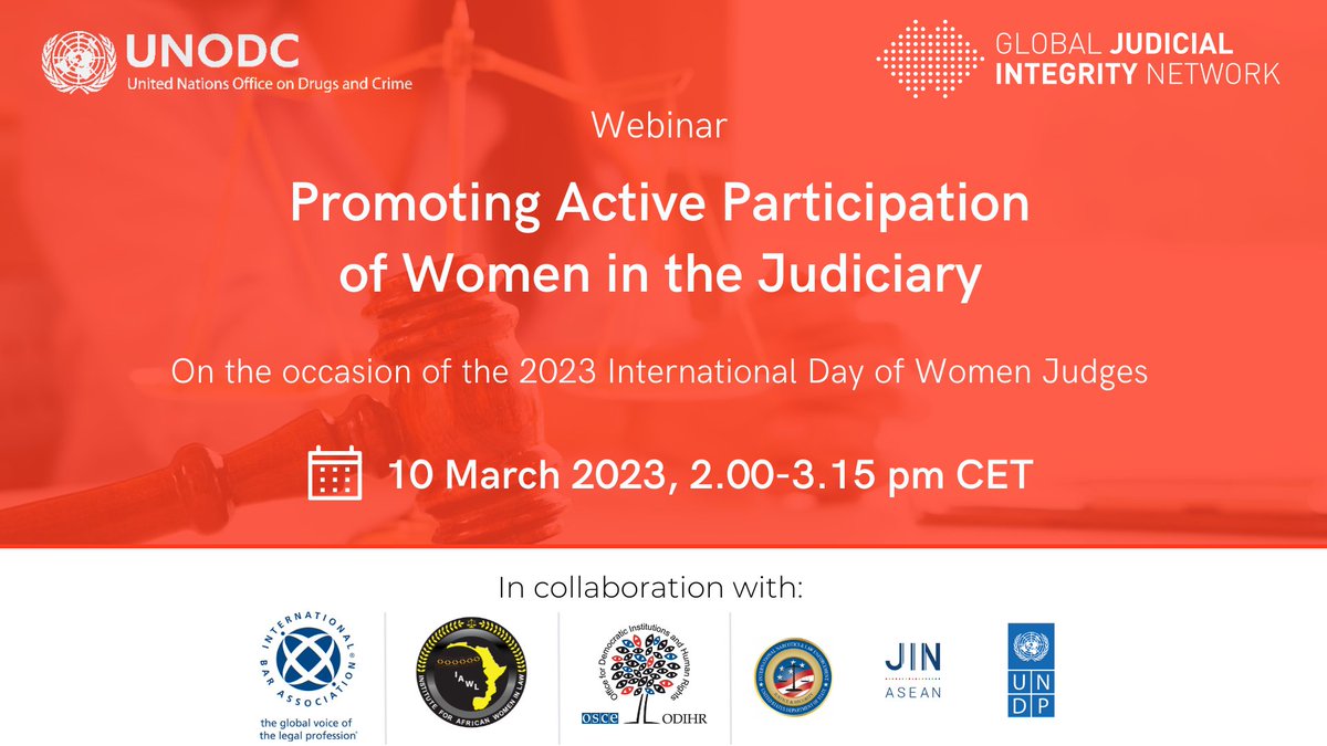 UNDPJINASEAN's tweet image. On International Day of Women Judges, join @UNODC_AC and #JINASEAN as female judges 👩‍⚖️worldwide come together to discuss experiences towards #JudicialIntegrity, #GenderEquality &amp;amp; the rule of law. 

🔗bit.ly/3EMFKME (*registrations close strictly on 8 March*)

#IWD2023