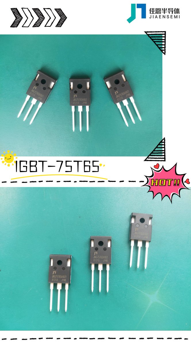 #IGBT 650V,75A,Suitable for #solarinverter #servodrive #amplifier #ups
◼ VCE(sat)(typ.)=1.9V@VGE=15V,IC=75A
◼ High speed switching
◼ Trench & Field Stop Technology
en.jiaensemi.com
Mob/Whatsapp: +86 187 6590 5551