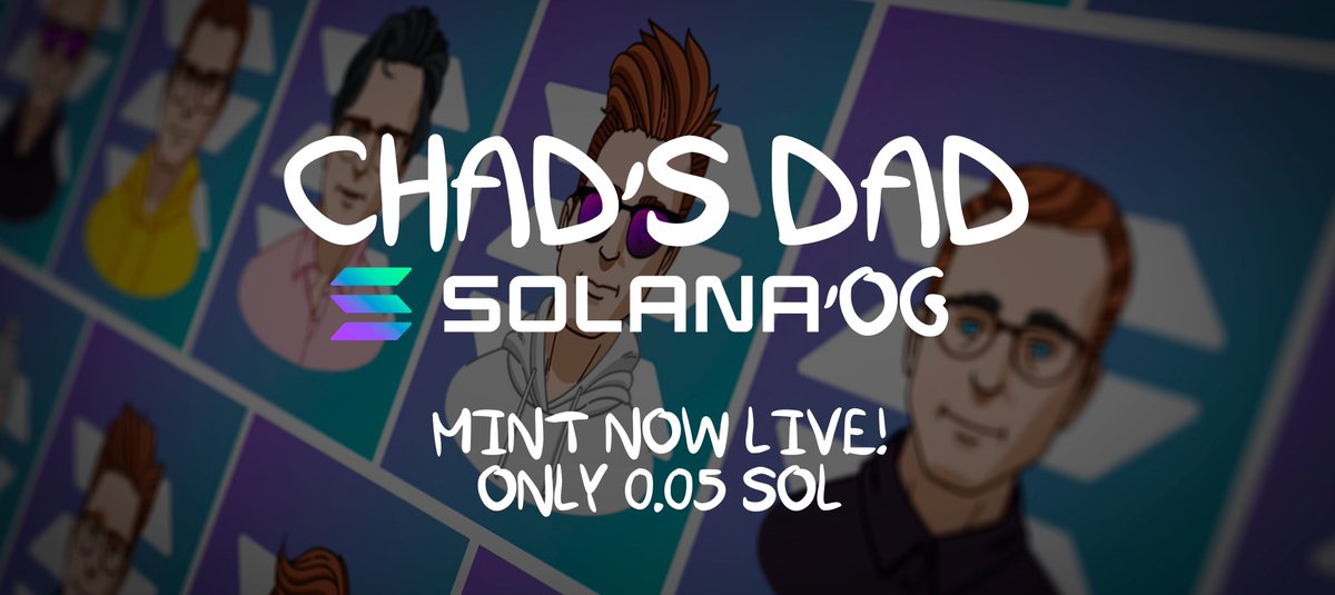 Chad's Dad Minting Now 🚨

MINT HERE 👇 
chadsdadnft.com

STAKE HERE👇
stake.cardinal.so/roid

<a href="/hey_wallet/">Hey Wallet!</a> send 10000 $CHILI to the first 100 retweets + likes #SOL #Solana #SolanaAirdrops #SolanaNFTs #SolanaAirdrop #SolanaNFT #NFT #NFTs #NFTshill