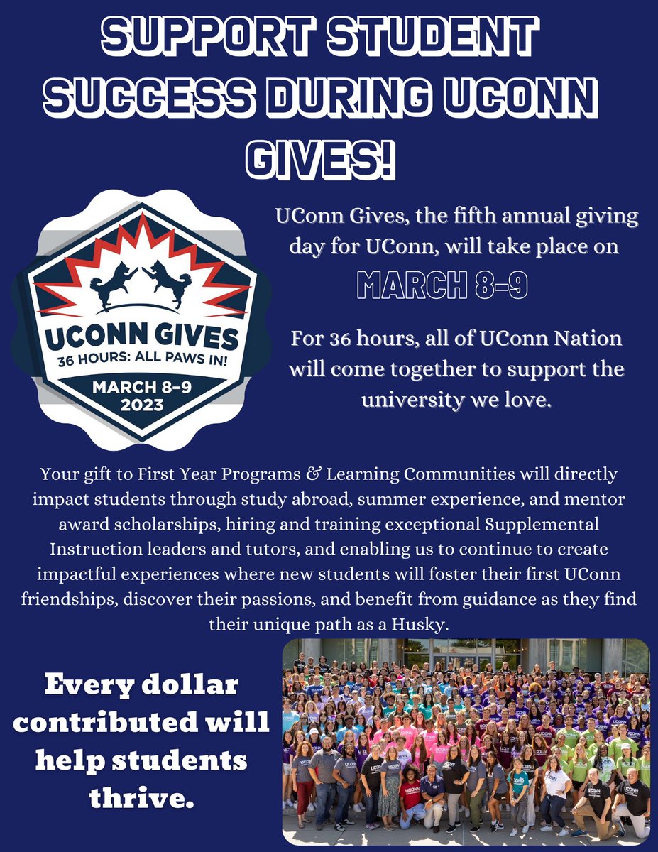 #SuccessStartsHere for well over 20 years UConn FYE, Learning Communities, UConn Connects &amp; the AAC have provided individualized student support. In 2 days I hope you will join me in donating to support student success. <a href="/UConnFYP/">UConn FYPLC</a>