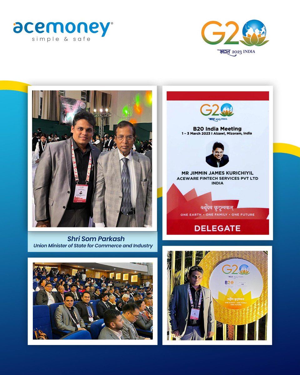 jimmin's tweet photo. Acemoney is proud to have associated with the prestigious B20 India Meeting of G20 - India Initiatives in the North East at Mizoram. The conference witnessed the convergence of overseas delegates from 17 nations.We were honored to be a part of this esteemed event. #acemoney #g20 https://t.co/qL0rtm1nF8