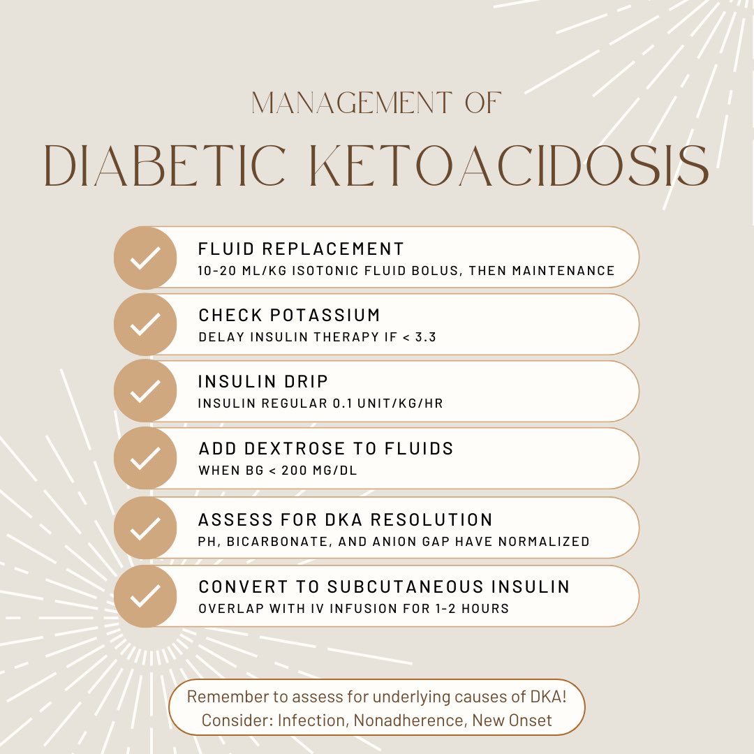 accppediprn's tweet photo. A quick refresh on the acute management of DKA! Remember it is important to closely monitor glucose, electrolytes, blood gas, and fluid balance in these patients! https://t.co/1mCnz9tbhB