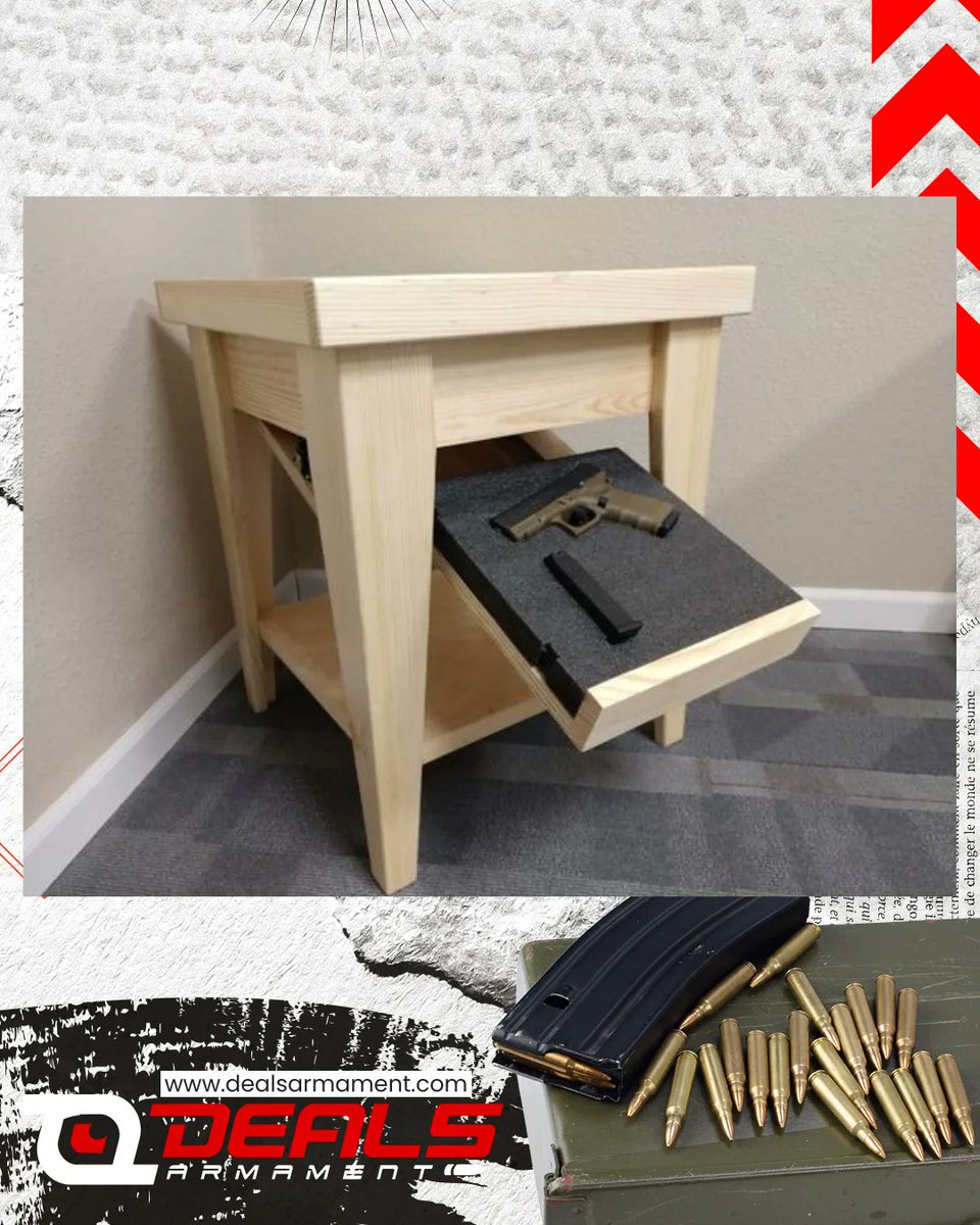 Upgrade your furniture game with this Concealment End Table! It's stylish, functional and perfect for quick access to your handgun. With a hidden drop-down, slide-out compartment, it's the perfect addition to any home.

#gunstore #tactical #2ndamendmentrights #DealsArmament
