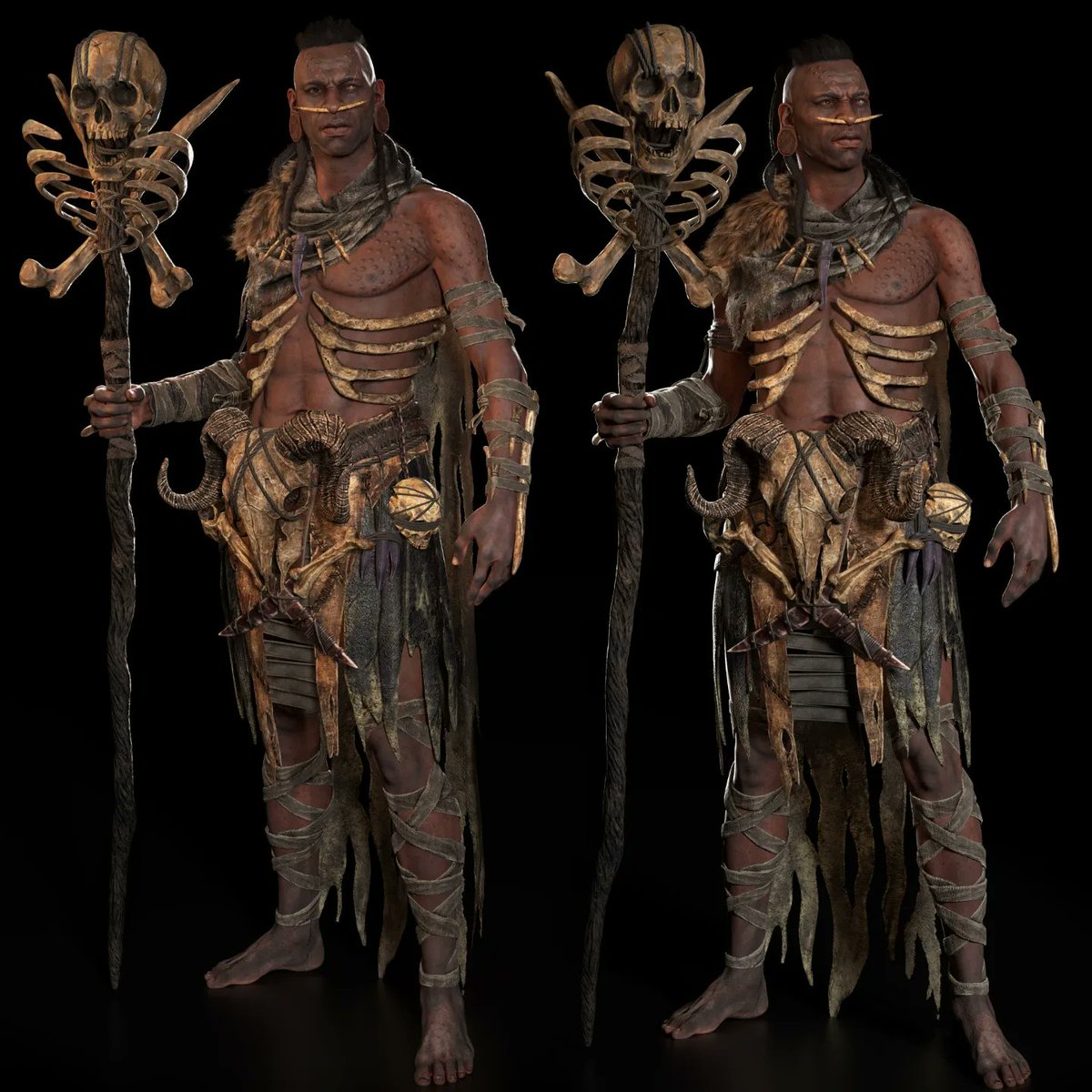 Sup everyone!!!

 I am very happy to present my first realtime character for games that I have been working on during the course at @igorcatto as a tutoror.

I hope you like it, see you soon.

 #shaman #mursitribe #africancharacter #3d  #3dcharacterdesign #marmosettoolbag #zbrush