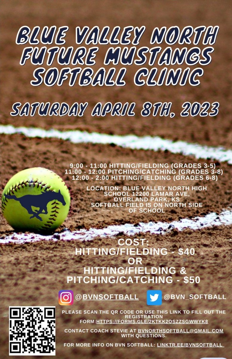 Future Mustangs Softball Clinic on Saturday April 8th, for grades 3-8. Signup here ➡️ forms.gle/2KTKK2osZZsgWW…
Also, everyone is invited to Future Mustangs Night at our double header on Tuesday April 11th at SWIDAC. Can't wait!