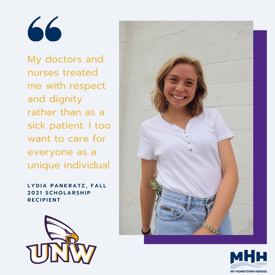 MHH Scholarship Recipient Lydia Pankratz! A Leukemia survivor, Lydia is now at UNW-St. Paul studying nursing. She hopes to make patients feel like unique individuals! Outside of class, Lydia likes hiking, swimming, cooking, and thrifting. Congrats, Lydia! #survivor #smile