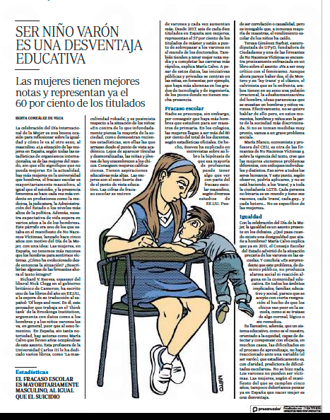 BertaGDeVega's tweet photo. Lo de ayer en ABC. Ser niño, ahora, en España, supone una desventaja educativa. ¿Se hace algo? No, son niños varones. En 2011 ya, el consejo escolar del Estado alertaba del problema. https://t.co/4dVS5nhFxu