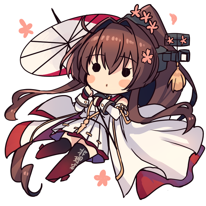 yamato (kancolle) 1girl long hair solo brown hair umbrella oil-paper umbrella ponytail  illustration images