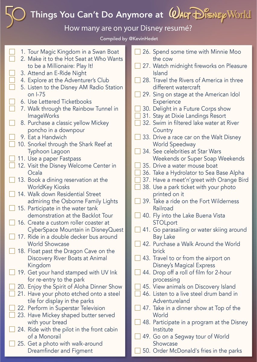 50 Things You Can’t Do Anymore at Walt Disney World. - Thanks @kevinhedet For Your Awesome List! - @anotherdispod #waltdisneyworld #disney #disneyworld #wdw #disneyparks #magickingdom #disneyland #waltdisney #epcot #disneymagic #mickeymouse #disneyig #disneyphotography