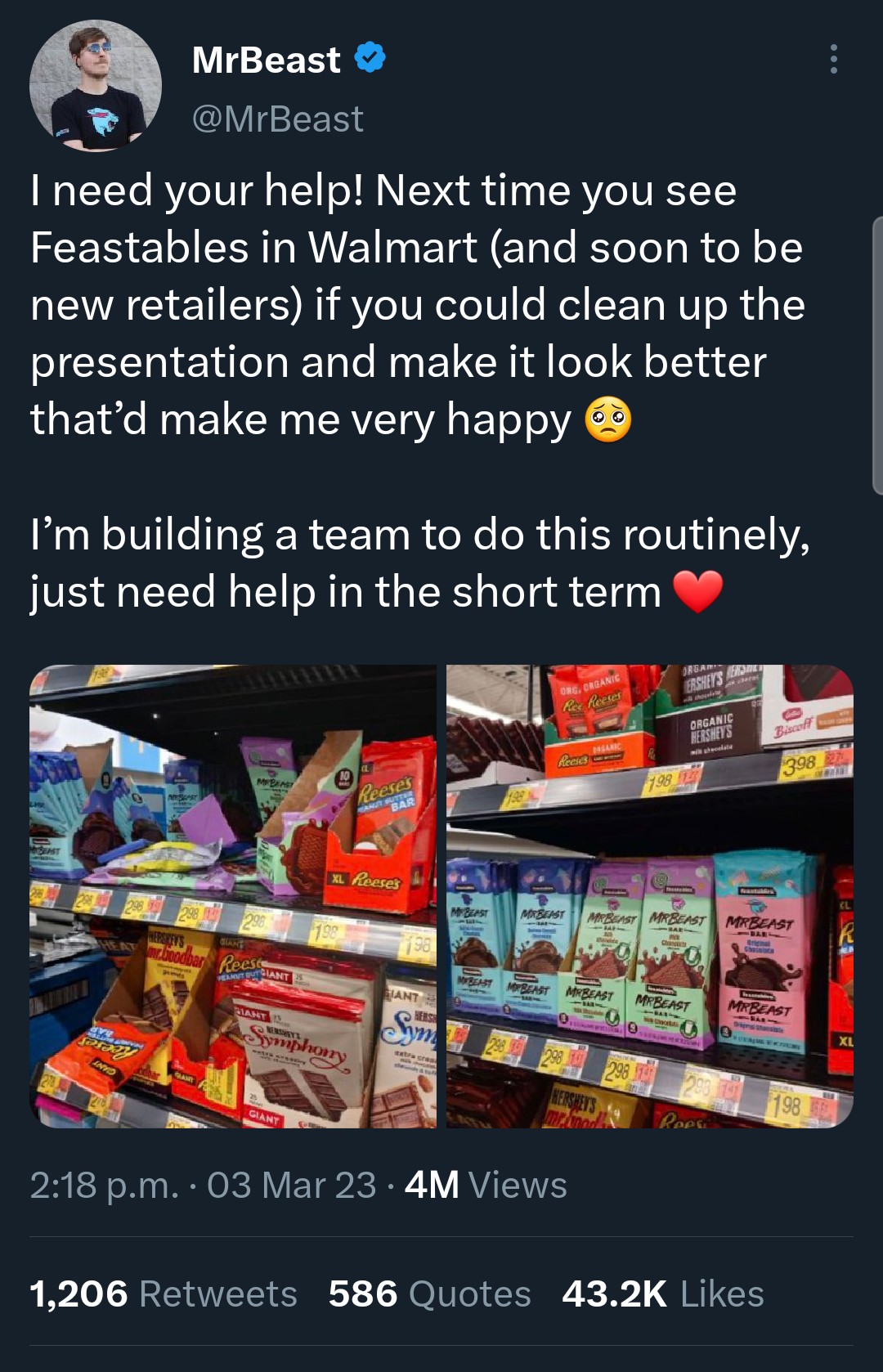 MrBeast stirs backlash after asking fans to fix Walmart displays