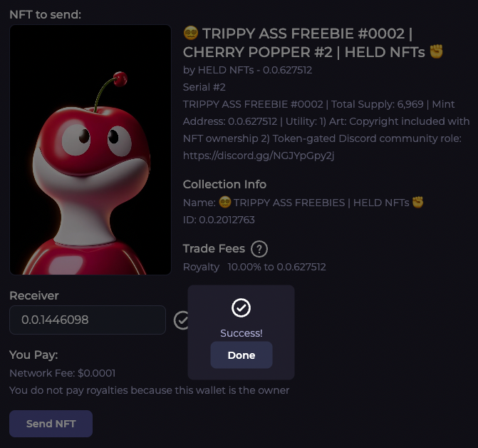 HELDiWanKenHODL's tweet photo. @alreadytoxic2 @hashpack @aiartofficial 1st-ever #TrippyAssFreebie has been distributed βοΈ
CONGRATS, @alreadytoxic2 - your cherry has been popped! π
Check out @GoodTripPunks π
#JustPopIt #PoppedCherryPunks #TrippyAssFreebies #HELDNFTs #HBARNFTs #LFGROW #PopThatCherry #NFTs https://t.co/GJyZHOPOH6