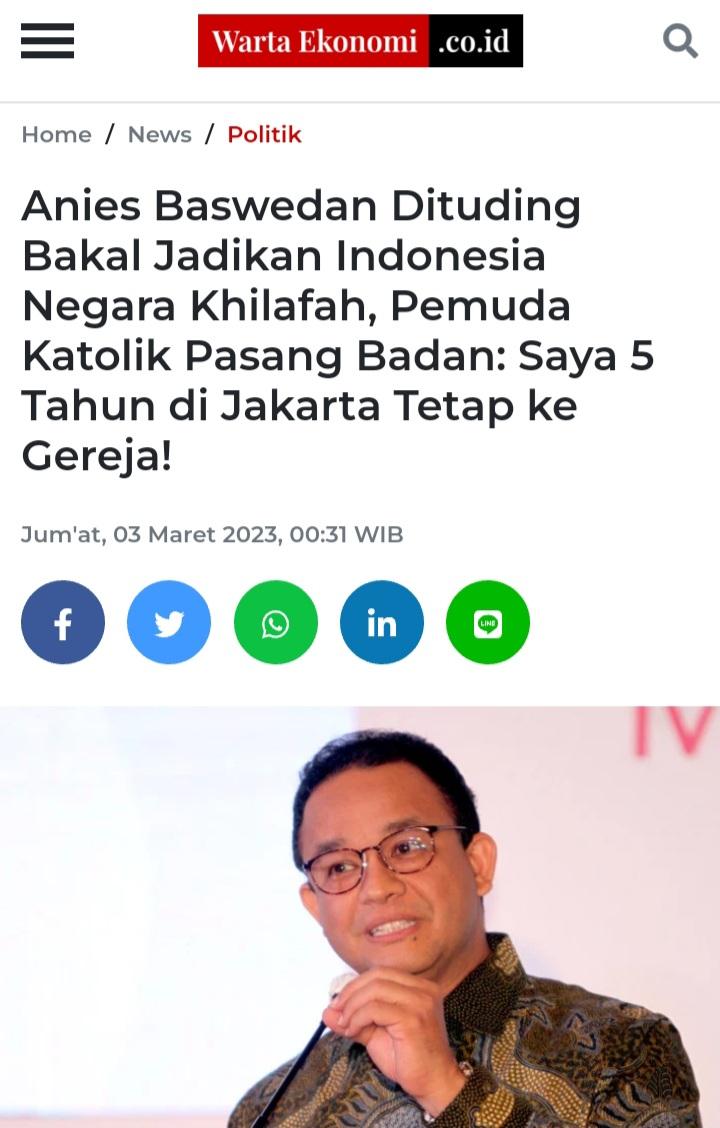 Mau tahu guys ? Sejak 2019 sampai akhir masa Jabatan Sebagai Gubernur DKI,Anies telah mengucurkan dana Ratusan Milyar melalui Bantuan Operasional Tempat Ibadah(BOTI) a.l. untuk 1379 Geraja. Lalu dimana khilafah nya?