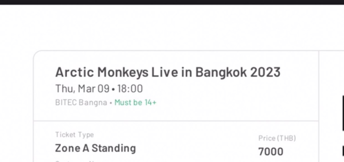 ahoct94's tweet photo. ต้องการขายบัตรโซน A ราคา 6,500 บาท  ใครสนใจทักมาคุยกันได้นะครับ  ไม่โกงแน่นอน  สำหรับบัตรสามารถพบกันได้ที่หน้างาน  #arcticmonkeysliveinbangkok https://t.co/z5AHvM2Skk