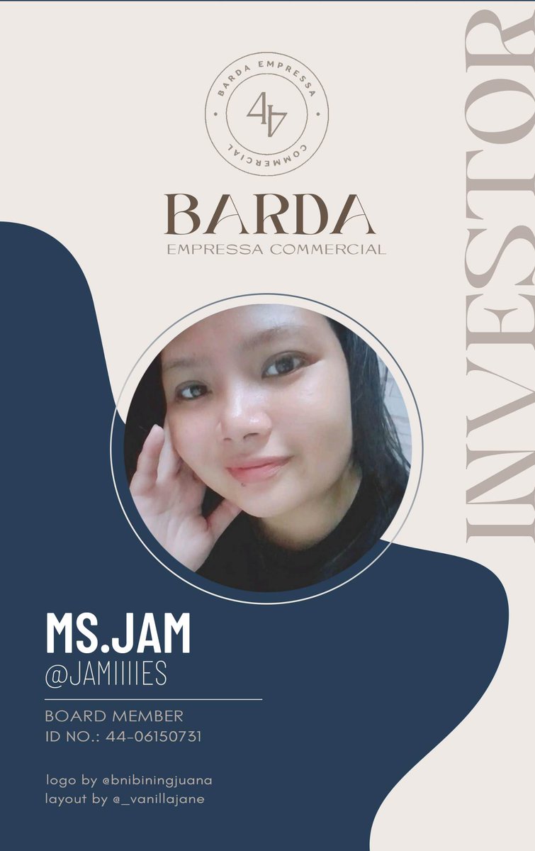 JamiiiieS's tweet photo. I got my ID today, I am now an officially board member of BarDa Empressa Commercial. ๐ผ๐ค
logo by: @bnibiningjuana
lay out by: @_vanillajane
#BarDaEntID https://t.co/2MBTCkRx5A