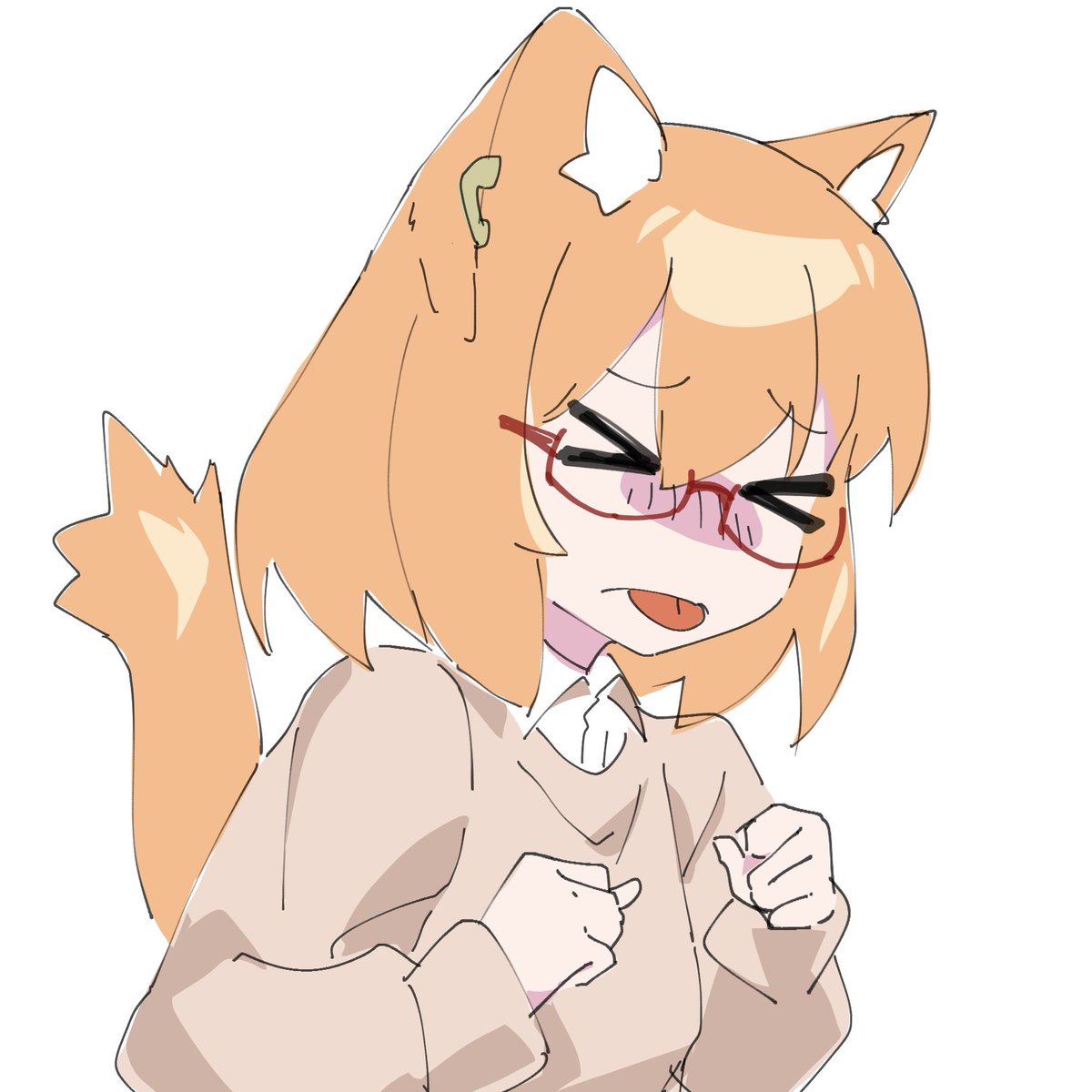 1girl tail animal ears solo tongue tongue out glasses  illustration images