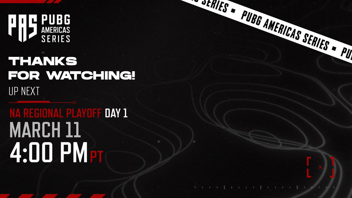 PUBG Americas Series Phase 1: NA Open Qualifier has concluded!!

Congratulations to the top 9 teams advancing to the PAS1: NA Regional Playoff!!

Join us on March 11th at 4pm PT.

#PUBG #PUBGEsports #PAS1 #PUBGAMSeries
