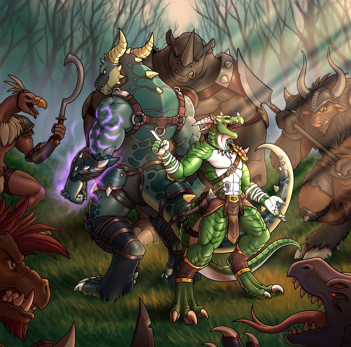 🖼 by Rollwulf and GrowingDragon. Gullax and Skaar are beset upon by bandits. The bandits seem unaware of the reputation of their seemingly cornered prey, and Skaar attempts to warn the bandits. They don't appear to listen. Their loss.