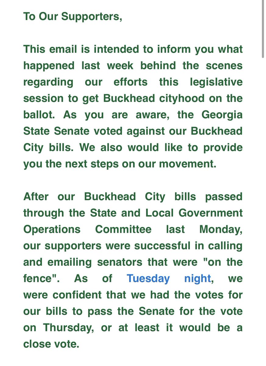 bluestein's tweet photo. The pro-Buckhead city secession movement is calling it quits “for now.” #gapol #atlpol https://t.co/axzxRIj29Y
