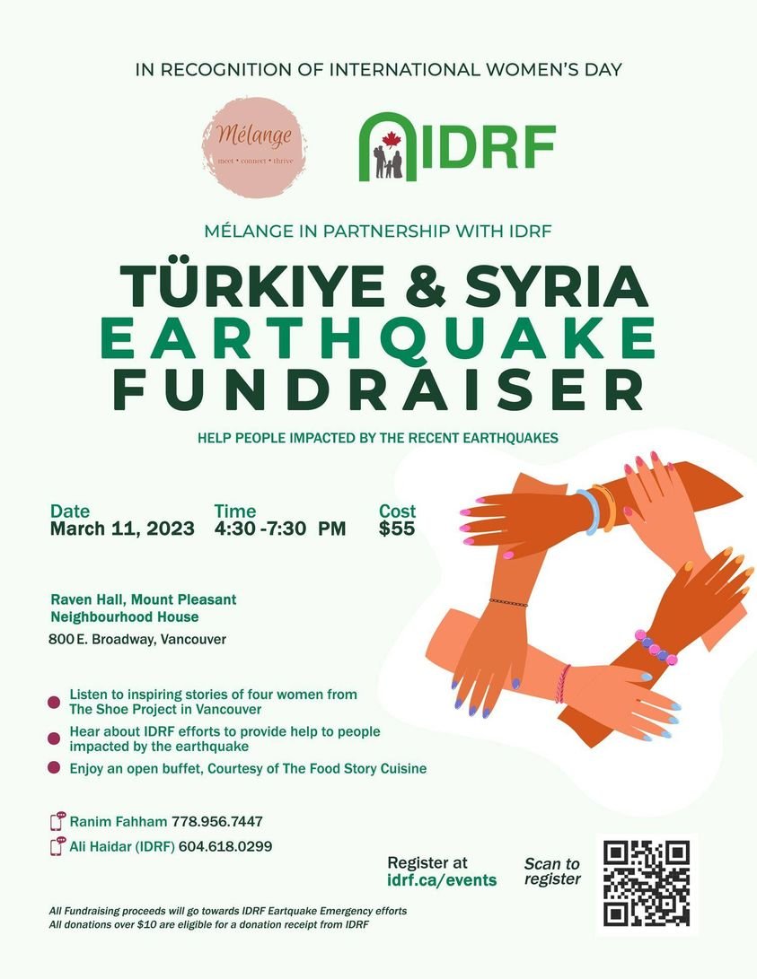 Cynthia95001250's tweet photo. Yo, people of #Vancouver. On March 11th, recognize #InternationalWomensDay AND support people of #Turkey and #Syria impacted by recent #earthquakes. You'll hear inspiring stories from four woman involved with #TheShoeProject, enjoy a delicious buffet and learn about aid efforts. https://t.co/28iw50m9Q2