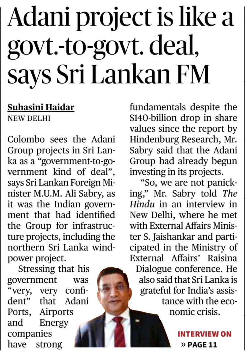 RSRBRS's tweet photo. It's hence proved again with the statement of Sri Lankan foreign minister that #Pradhani is working for #Adani.
How can Indian Government vouch for a single corporate and projects given to private entities become Govt to Govt kind of #deal ??
#AdaniScam
#Nationwantstoknow https://t.co/n2m6XLCur1