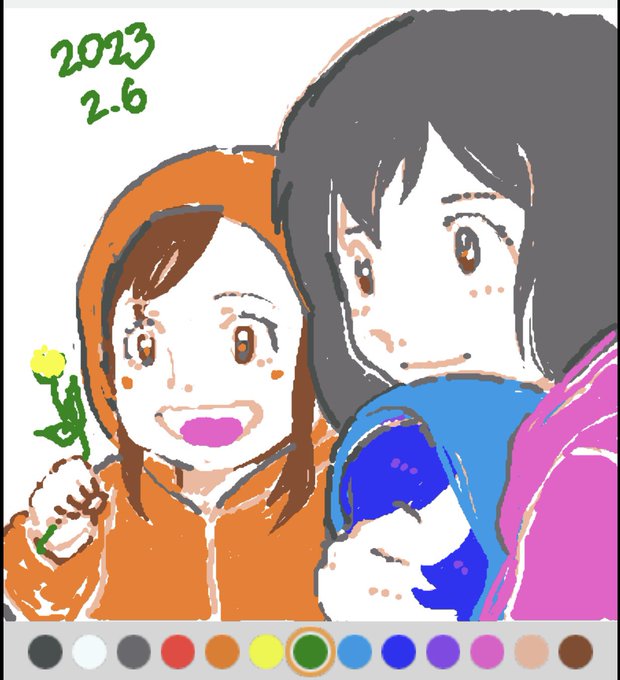 #REALITYイラスト部「おおかみこどもの雨と雪」より、お母さんの花さん、おてんばな雪ちゃんと、寝ている雨くんを描きま